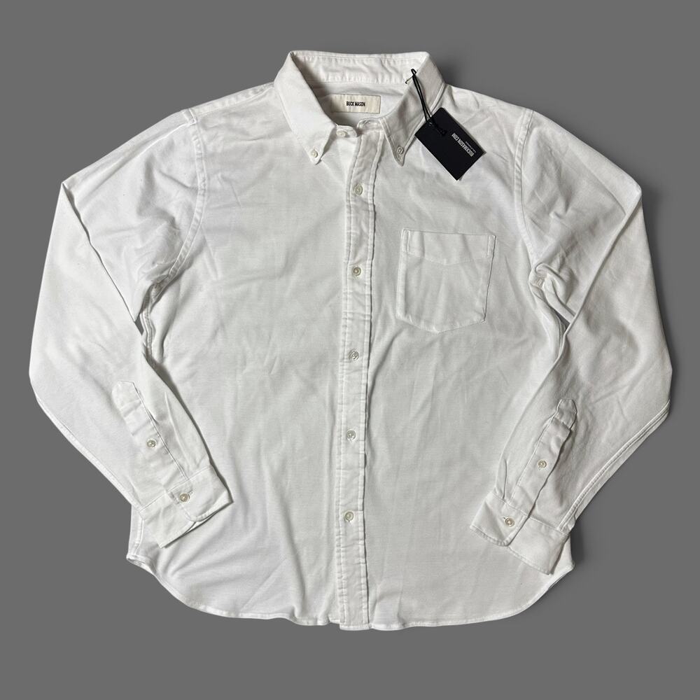 Buck Mason Campus Knit Oxford Button Down Shirt Mens Size L White Cotton NWT